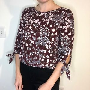Loft Floral Tie Sleeve Blouse